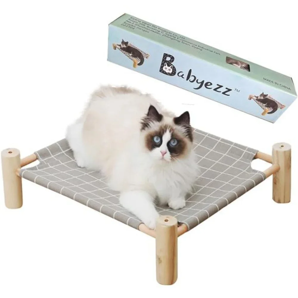 Cat/Dog Bed,Wooden PetHammock Bed,Elevated Breathable Dog Bed,DetachablePortable